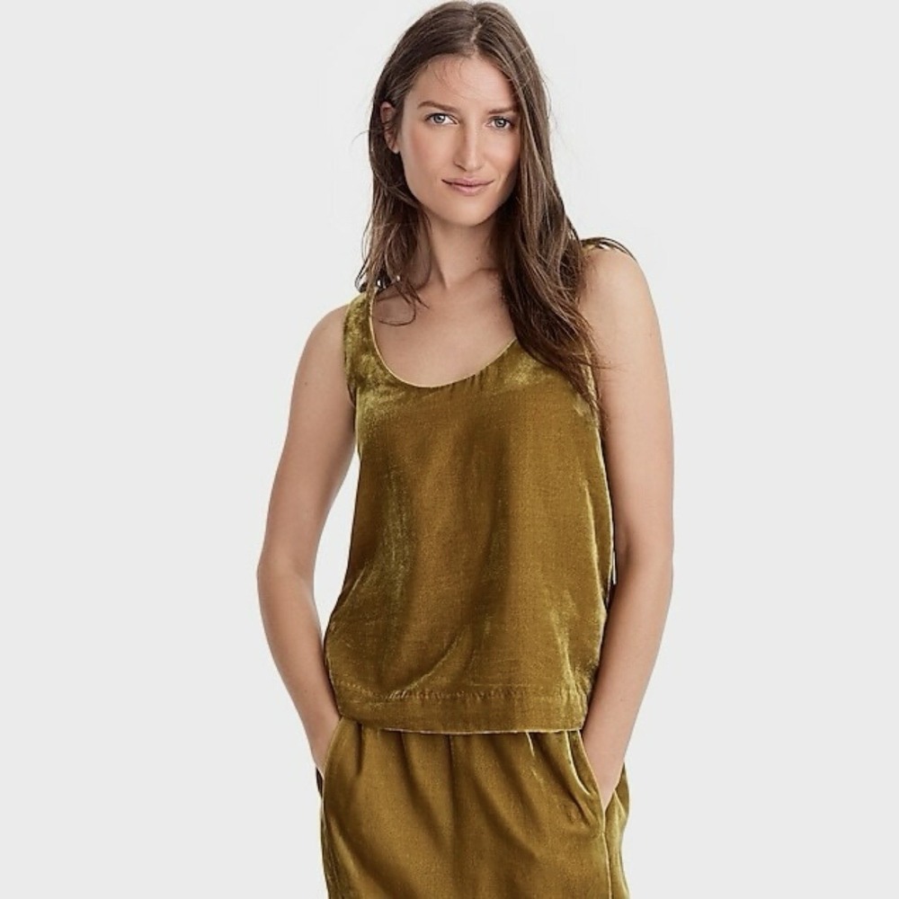 J. Crew Velvet Tank Top Women's Size 0 Gold Sleeveless Evening Business - Picture 1 of 11